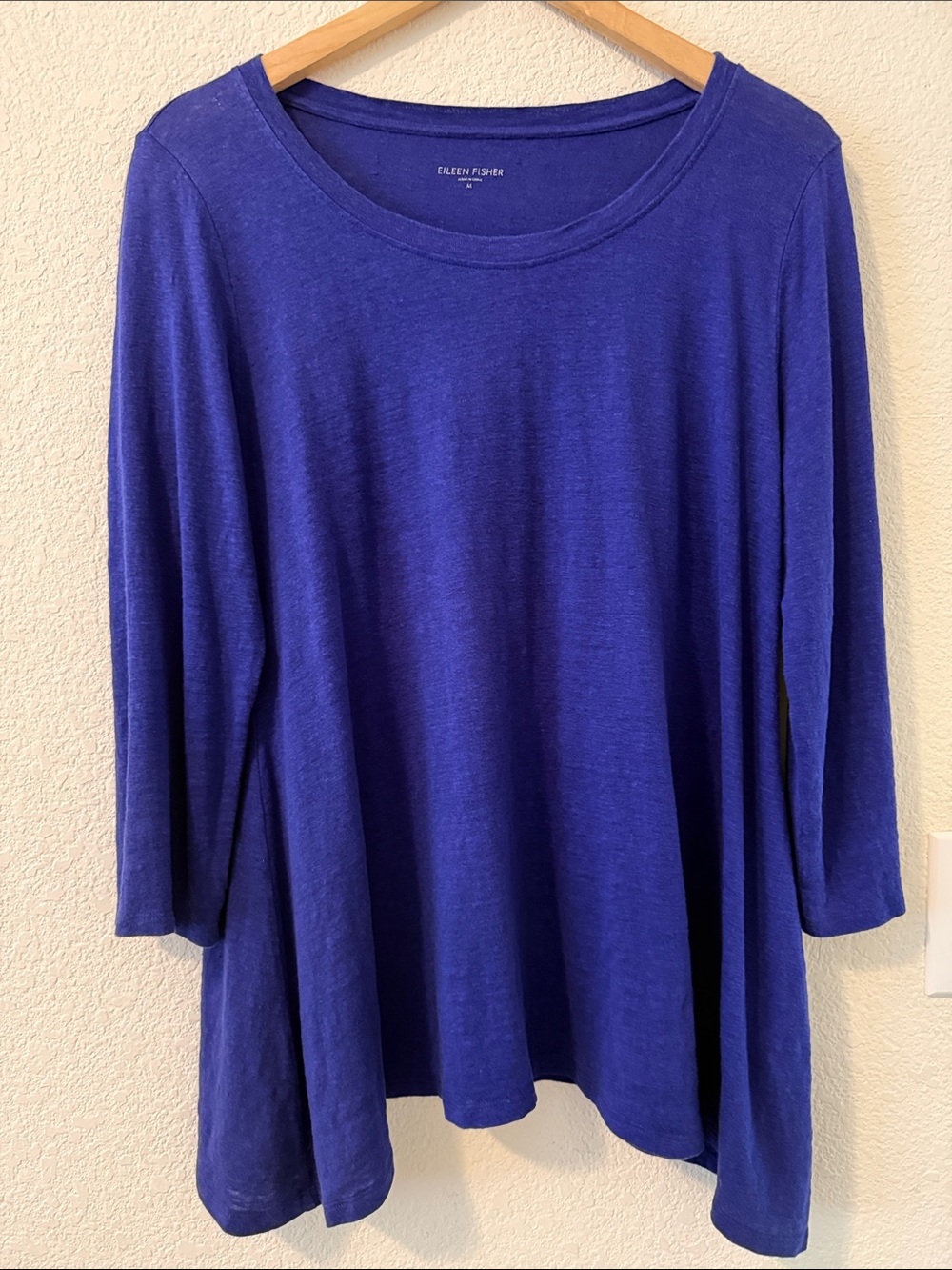 Eileen Fisher 100% Organic Linen Scoop Neck Flowy Top, Medium, Purple/Blue